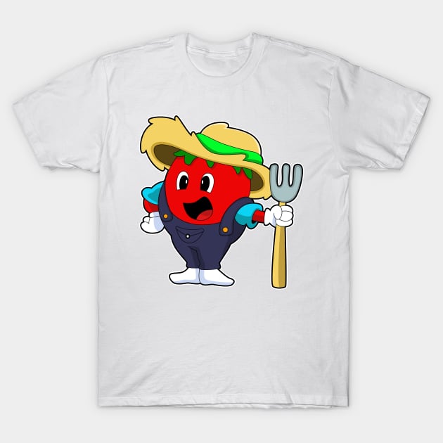 Tomato as Farmer with Rake T-Shirt by Markus Schnabel